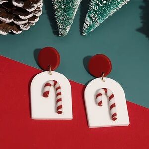 Candy Cane 2-tier Dangle Stud - White - Handmade Earrings